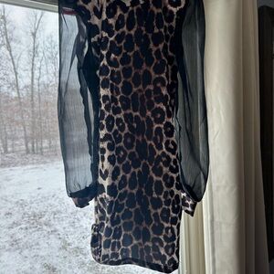 Leopard Print Sheer Sleeve Dress